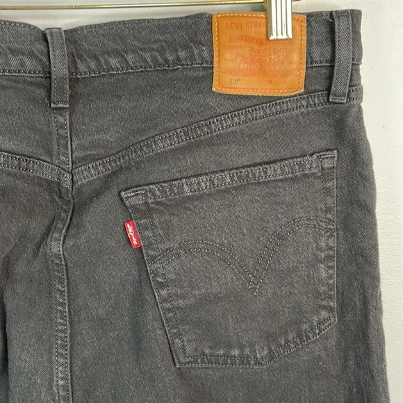 LEVIS 501 Cropped Jeans Black Premium Big E Button Fly High Waisted Size 32x26 - Picture 6 of 13
